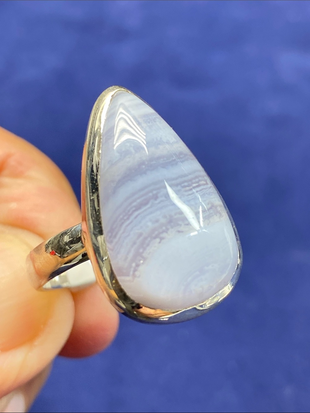 Sterling Silver Teardrop Blue Lace Agate Ring - Size 10